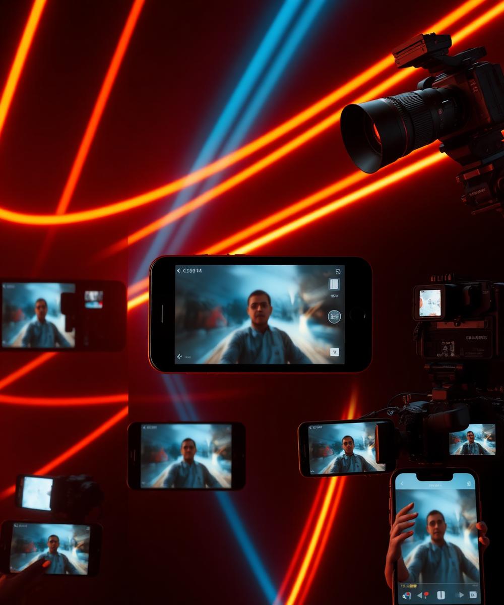 Collage of high-energy social media content production